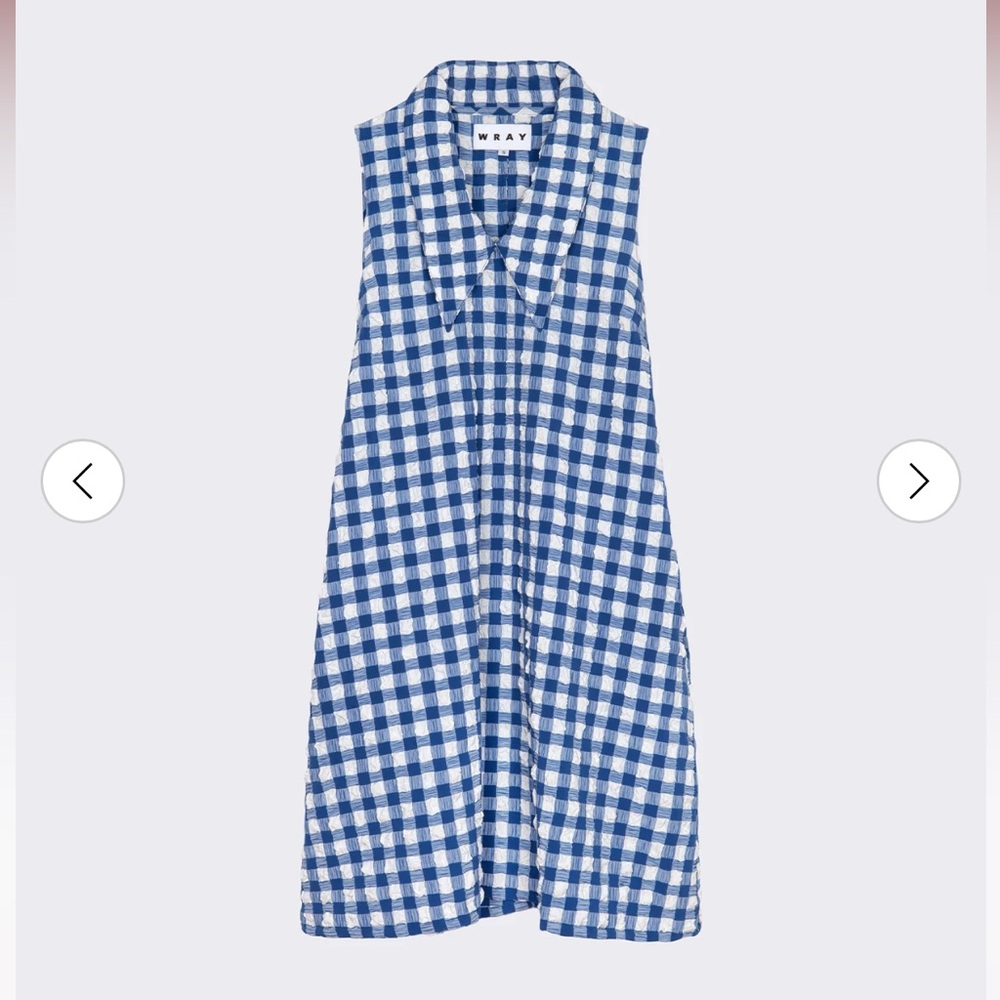 WRAY Blue Gingham Sleeveless Mini Dress with Collared Neck